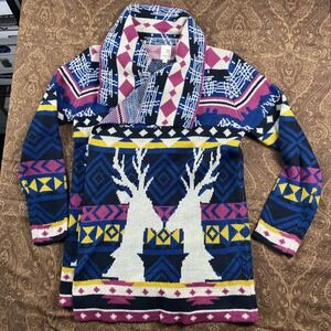 Pink Owl Cardigan Sweater Women's Size‎ Small Aztec Southwestern Deer AOP